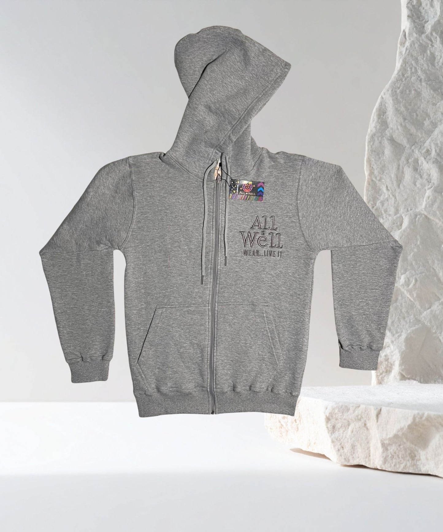 All Is Well – Grey Zip-Front Hoodie