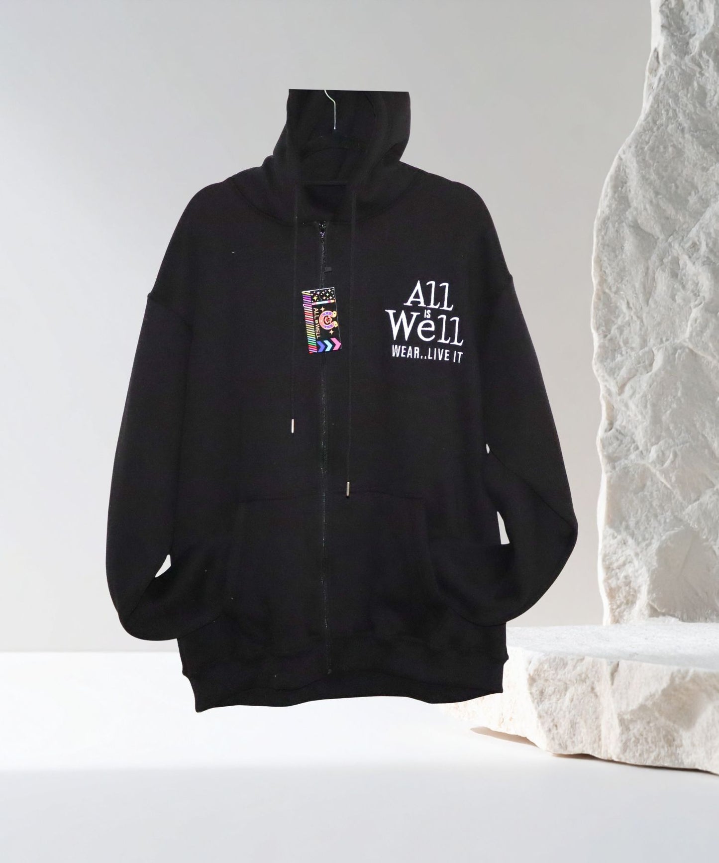 All Is Well – Black Zip-Front Hoodie