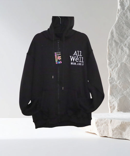 All Is Well – Black Zip-Front Hoodie